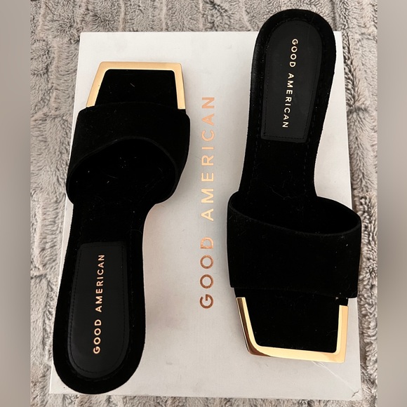 ✨GOOD AMERICAN✨ black suede slip on kitten heels SIZE 7.5 with original box - Picture 2 of 4